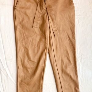 LOFT Tan Faux-Leather Chinos with Waist Tie